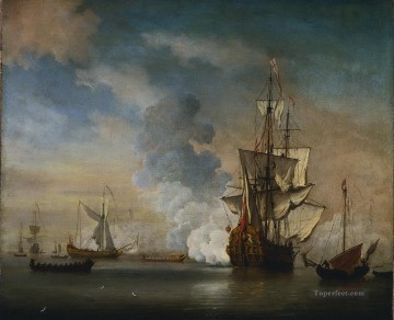 海戦 Painting - ウィレム・ファン・デ・ヴェルデ・デ・ヨンジ英国のオールログシップ戦艦